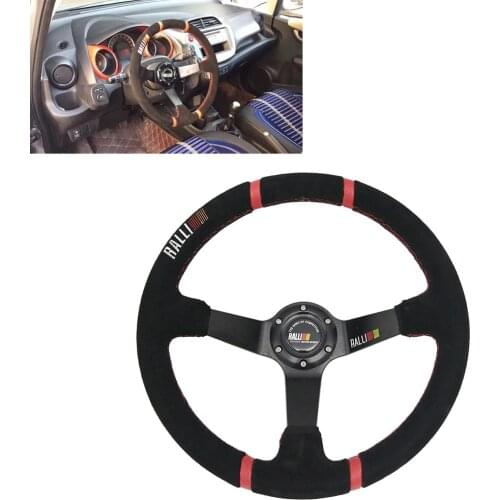 Racing Sports Steering Wheel 14 Inch Deep Corn Drifting Suede Leather 350mm Car Steering Wheel With Logo For Nismo Ralliart