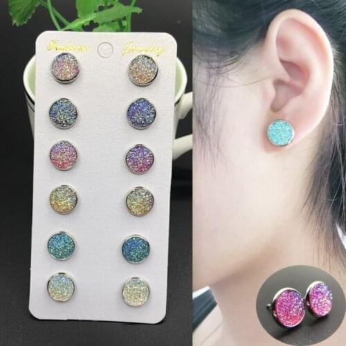Bling Colorful Earring Sets 6 Pairs / Set Mixed Color Cute Round Stud Earrings For Women Fashion Jewelry Birthday Gift Wholesale