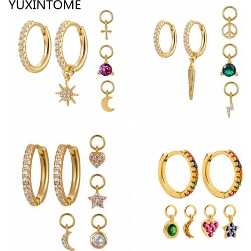 925 Sterling Silver Hoop Earrings Sets Lightning/Spike/Sun Pendant Earrings Set Circle Gold Earrings For Women Fashion Jewelry