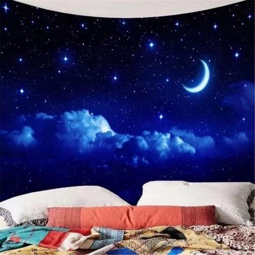 Blue Starry Galaxy Tapestry Wall Aesthetic Room Decor Carpet Star Moon Universe Trippy Tapiz Nature Night Sky Bedroom Decoration