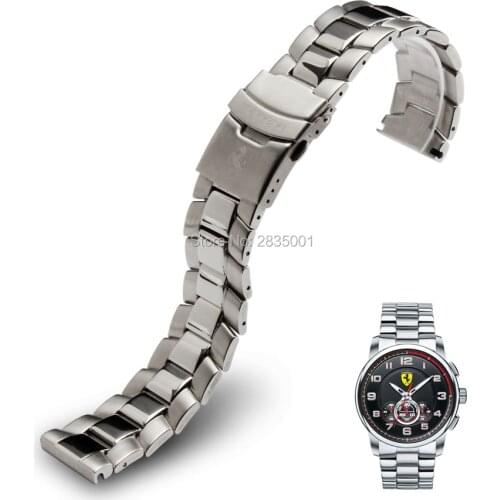 Silver Stainless Steel Solid Band Bracelet for F-E-RR-A-R-I Watchband Folding Buckle with Safety 22mm Brushed with Polished Link