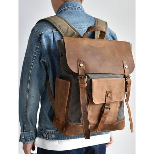 Retro Waxed Canvas Camping Backpack Waterproof Backpacks For College Students Rucksack Travel Bag