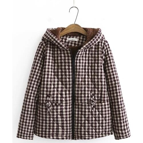 Plus Size Womens Parka Winter Warm New 2020 Plaid Short Padded Jacket Loose Fleece Liner Coat