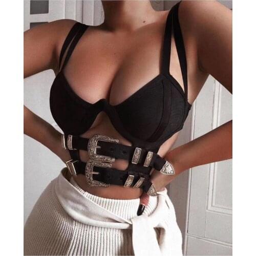 Celebrity Black Red Sleeveless Button Short Rayon Bandage Top Bodycon Sexy Top Wear