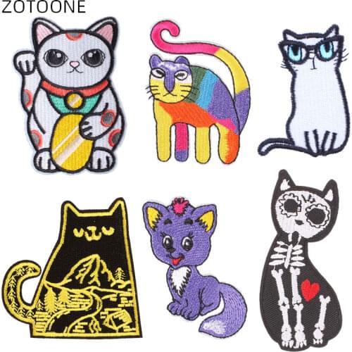 ZOTOONE Cartoon Cat Patch for Clothes Iron on Patches Skull Animal Badge Backpack DIY Embroidered Stickers Sewing on Applique D