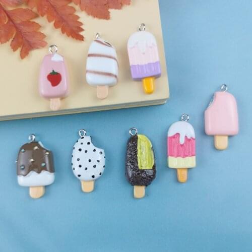 10Pcs Summer Strawberry Chocolate Ice Cream Popsicle Resin Charms Charm For Jewelry Findings Lovely Floating Pendant Earrings