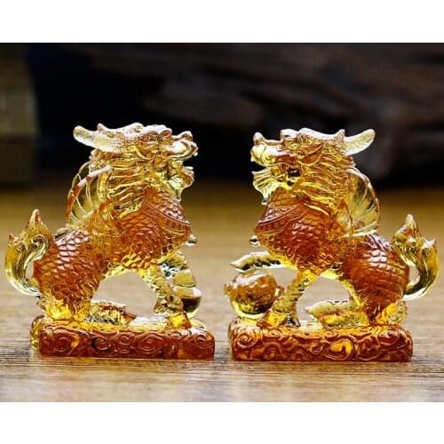 11cm Liuli Qilin Fengshui Town House evil spirits ornaments