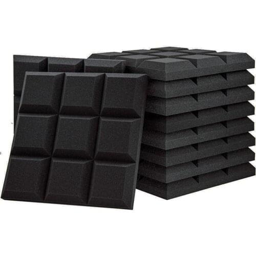 12PCS Acoustic Foam Panels Beveled 9 Block Tiles Sound Insulation Sponge