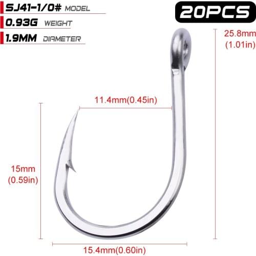 20pcs Strong Stainless Steel Saltwater Jigging Hook 1/0#-13/0# Corrosion Resistance Big Fishing Hook Barbed Boat Fishhook