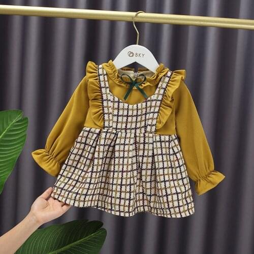2021 Winter Yellow Thicken Children Clothes Baby Girls Patchwork New Years Dress Kids Bow Cotton cloth Dress Girls Outwear MB31