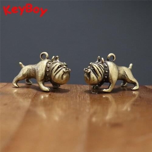 Handmade Solid Brass Pug Dog Keychain Pendnats Vintage Copper French Bulldog Key Chain Ring Hanging Jewelry Friends Keyring Gift