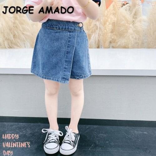 2021 Hot Sale New Korean Style Summer Kids Girls Skirts Elastic Waist Denim Shorts Children Fake 2 Culotte Fashion Clothes E2603