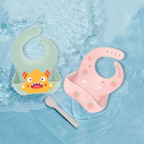 Cute Cartoon Animals Baby Bibs Soft Silicone Kids Girl Boy Bibs Waterproof Adjustable Baby Feeding Stuff
