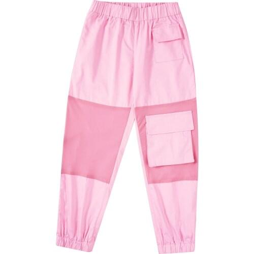 Kids Girls Sports Pants Elastic Waist Pocket Mesh Patchwork Overalls Trousers Children Teenage Outdoor Cargo Sweatpants