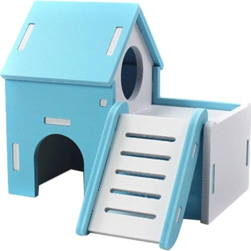 Pet Hamster Guinea Pig Small House Wooden Cabin Climbing Playing Cage Toy