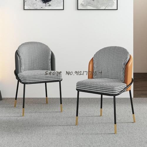 Italian style light luxury dining chair home backrest makeup vanity stool modern houndstooth restaurant dining table and chair