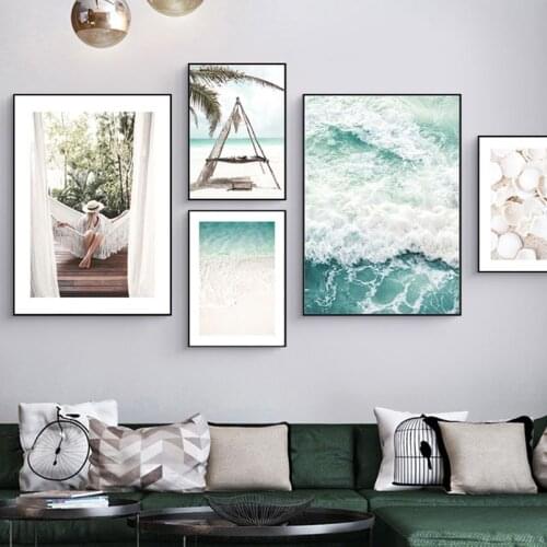 Bikini Girl Beach Hand Sand Coconut Leaf Wall Art Canvas Painting Nordic Posters And Prints Wall Pictures For Living Room Decor