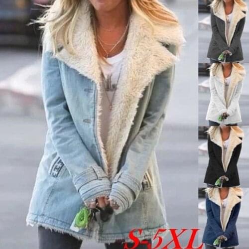 Thick Cotton Women Jacket Warm Faux Fur Lapel Collar Winter Coat Female Casual Solid Button Oversize Outerwear Plush Windbreaker