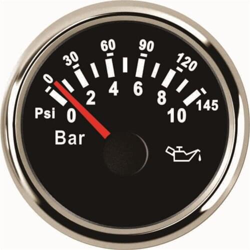 1pc Red Backlight 0-10Bar Oil Pressure Gauges 0-145Psi 316L Bezel Pointer Oil Pressure Meters 9-32v for Car Truck Boat Yacht