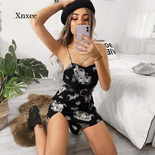 Black Dragon Print Sling Dresses Dragon Printing Slit Hem A-Line Mini Dress Cool Girl Rave Festival Gothic Sleeveless Slip Dress