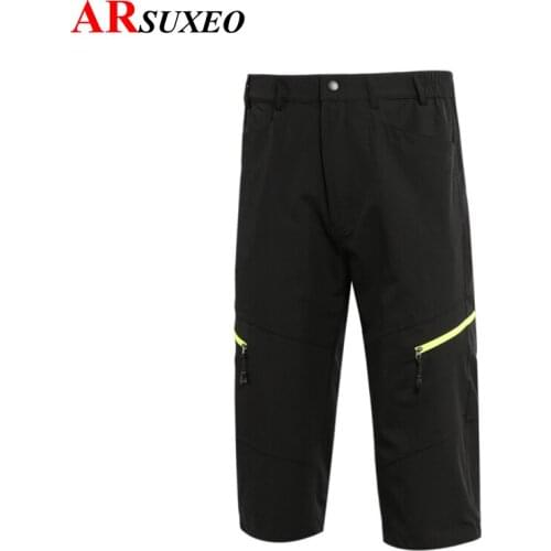ARSUXEO Mens Summer Bicycle Outdoor 3/4 Cycling Pants Downhill MTB Mountain Bike Road Riding Trousers Breathable Sportwear