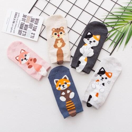 Women Cat Dog 3D Cartoon Socks Animal Print No Show Ankle Invisible Funny Socks Cotton Short Kawaii Cute White Black Pink Socks