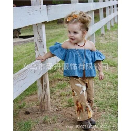 New 2018 Jeans baby Bohemian Style Off Shoulder Crop tops Baby girl off the shoulder denim shirts girls stringy selvedge top