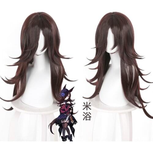 Japanese Anime Pretty Derby Rice Shower Cosplay Wig Synthetic Chestnut Long Hair Wigs Women Girls Comic Con Party Prop Xmas Gift