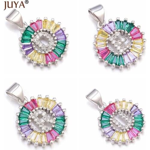 Rainbow color crystal alphabet initial pendants CZ rhinestone letter charms for diy necklace & bracelets jewelry making