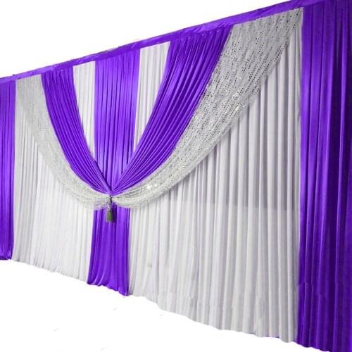 Luxury ice silk chiffon fabric elegant wedding backdrop Silver Sequins swags drape curtain for wedding party event decoration