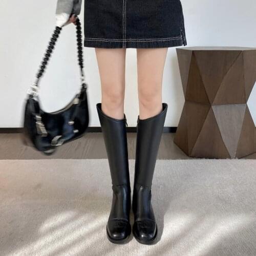 Luxury brand 2021 new winter riding boots womens shoes genuine leather British style knee high boots female shoes bottes femme