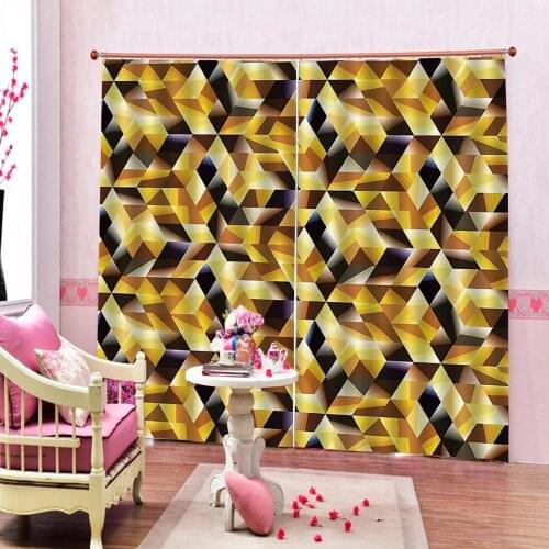 Modern Polyester Fabric Black Yellow Geometric shape Window Curtains Photo Print For Living room Bedroom Blackout Drapes Decor