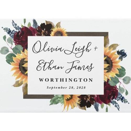 Sunflower and Roses Burgundy Red Navy Blue Wedding Guest Book,Autumn Floral Wedding Guest Book,Rustic Country Wedding Guest Book