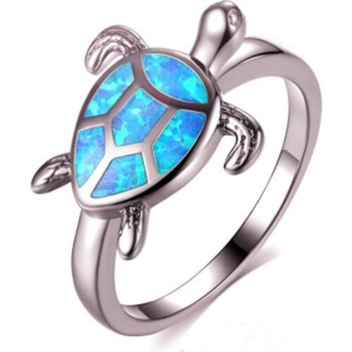 Trendy Silver Plated Opalite Opal Tortoise Shape Finger Ring Animal Jewelry