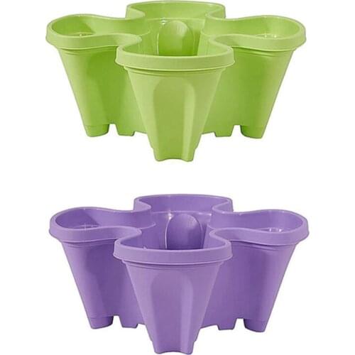 2Pcs Vertical Flower Pot,Bracket Stacking Flower Pots,Strawberry Planting Pots,Top-Down Self-Watering Layer,Green&Purple