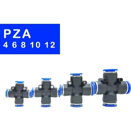 High Quality 4-10Pcs/LOT 4/6/8/10/12mm 4 Way Cross Style Pneumatic Tube Push In Quick Fittings PZA4 PZA6 PZA8 PZA10 PZA12