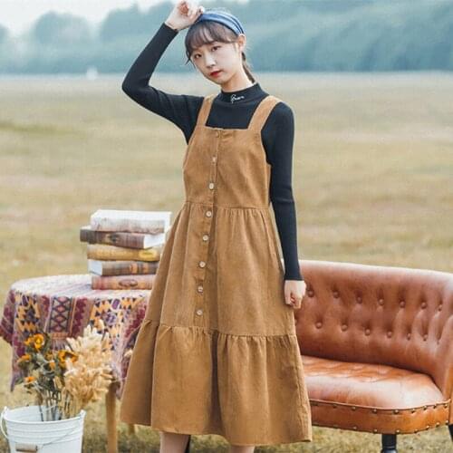 Autumn Corduroy Dress Women 2020 Vintage Literature and Art Style Female Party Strap Dresses Christmas Vestidos
