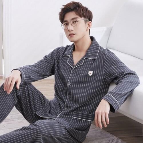 Winter Long Sleeved Pajamas Home Clothes Ensembles De Pyjamas Mens Sleepwear Lounge Homewear Plaid Sleep Shirt Mens Pyjamaa Set
