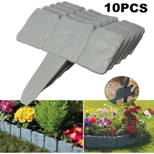10pcs Grey Home Garden Fence Edging Cobbled Plastic Fence Stone Effect Lawn Yard Flower Plant Border Decorative Garden Landscape