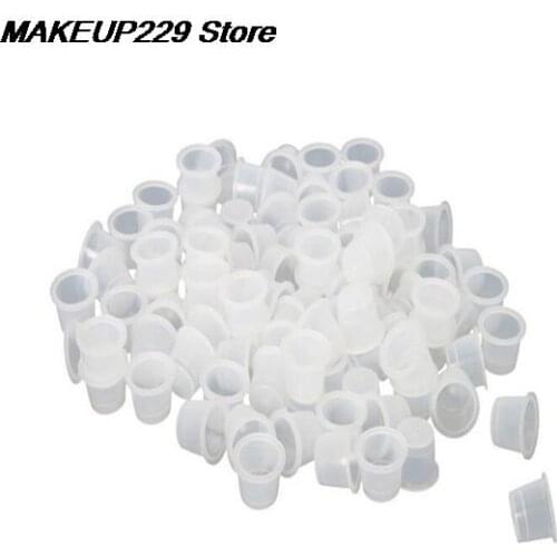 100pcs Plastic Disposable Microblading Tattoo Ink Cups Permanent Makeup Pigment Clear Holder Container Cap Tattoo Accessory
