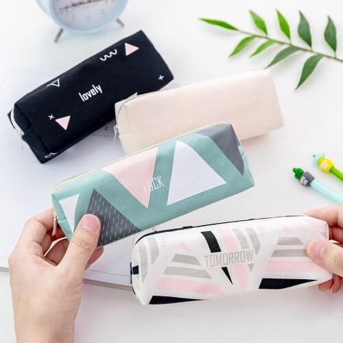 12pcs Kawaii Pencil Bag Creative Geometric Zipper Bags for School Office Supplies Cute Stationery Gift Pencil Pouch Makeup Purse