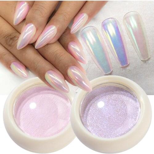 2g Solid Aurora Nail Powder Chrome Mermaid Mirror Pigment Nail Decorations Pearl Rubbing Powder Brush Set Pink Glitter