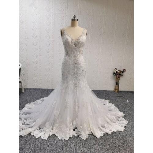 2020 new vintage beading sequins sweetheart neck backless sexy long tail mermaid trumpet wedding dress brial gown real picture