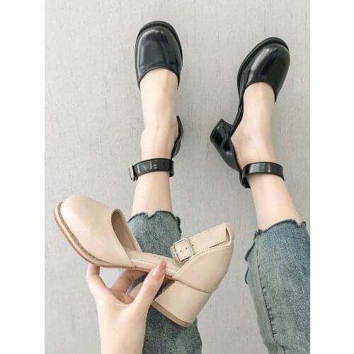 2021 spring and summer new womens singles shoes fashion all-match word with black high-heeled British style small leather shoes