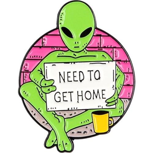 2020 Green Alien Enamel pin Space Cosmic Universe UFO Meme Wanderlust Jewelry Badge Brooches Lapel pins For Kids Friends
