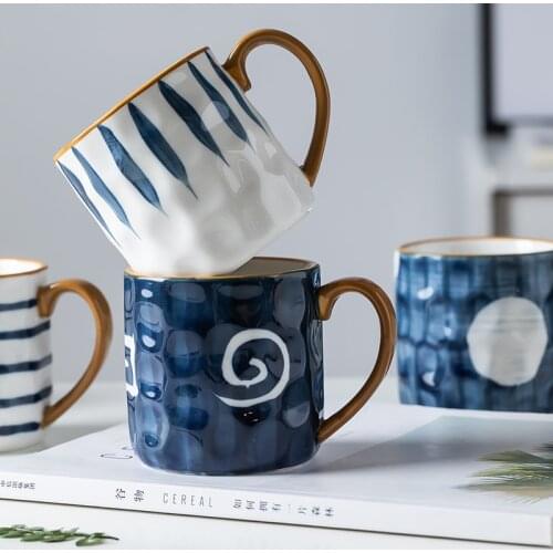 350ml Japanese Ceramic Water Cup Mug with Spoon Creative Cup Office Tea Cup Coffee Cup Large Capacity Household