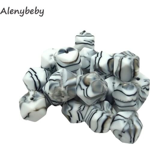 50pc 14/17mm Zebra Color Hexagon Silicone Beads Teething Baby Teether DIY Nursing Chew Toy Baby Shower Gift Necklace Pacifier
