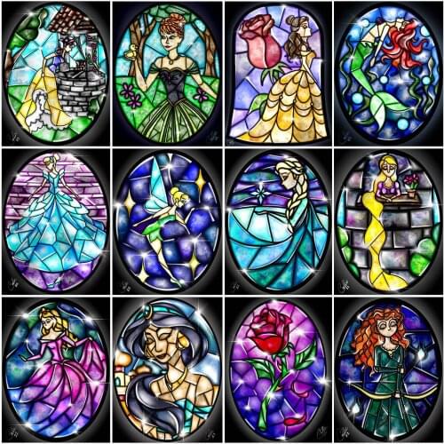 Disney Princess Diamond Painting Cartoon Character Glass Art 5D DIY Hobby Embroidery Set Full Drill Gift Mosaic Home Decoration