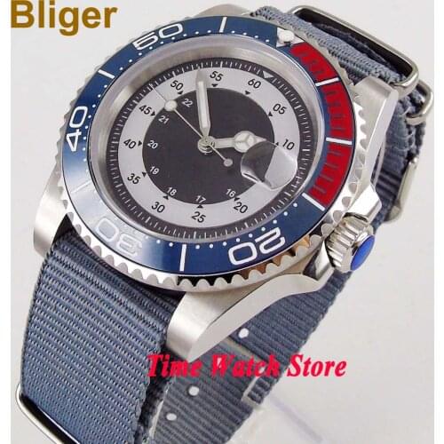Bliger 40mm Miyota Automatic watch men waterproof Sapphire glass black white dial Date luminous ceramic bezel Nylon strap