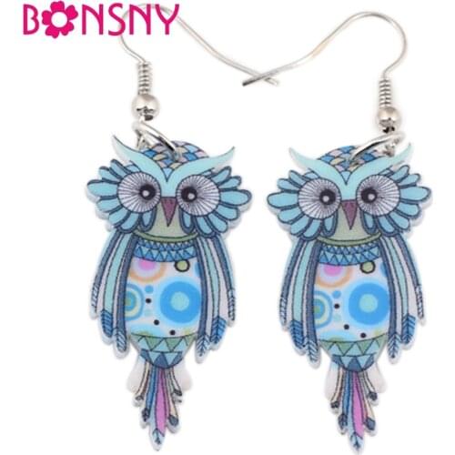 Bonsny Drop Owl Earrings Acrylic Long Big Dangle Earrings 2016 News Spring Summer Girls Women Jewelry Accessories Fashion Styles
